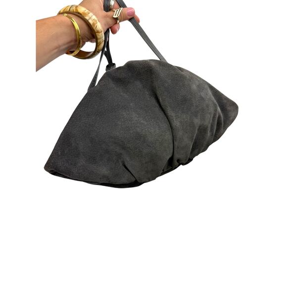 1960's MEYER USA gray suede leather triangle ruched purse - Picture 6 of 7